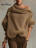 Women's Solid Color Off-the-shoulder Long-sleeved Casual Loose-fitting Knitted Sweater