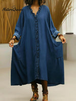 Casual Lace-trimmed V-neck Denim Dress