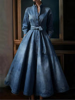 Women's Stand-collar Long-sleeved Casual Loose Denim Dress