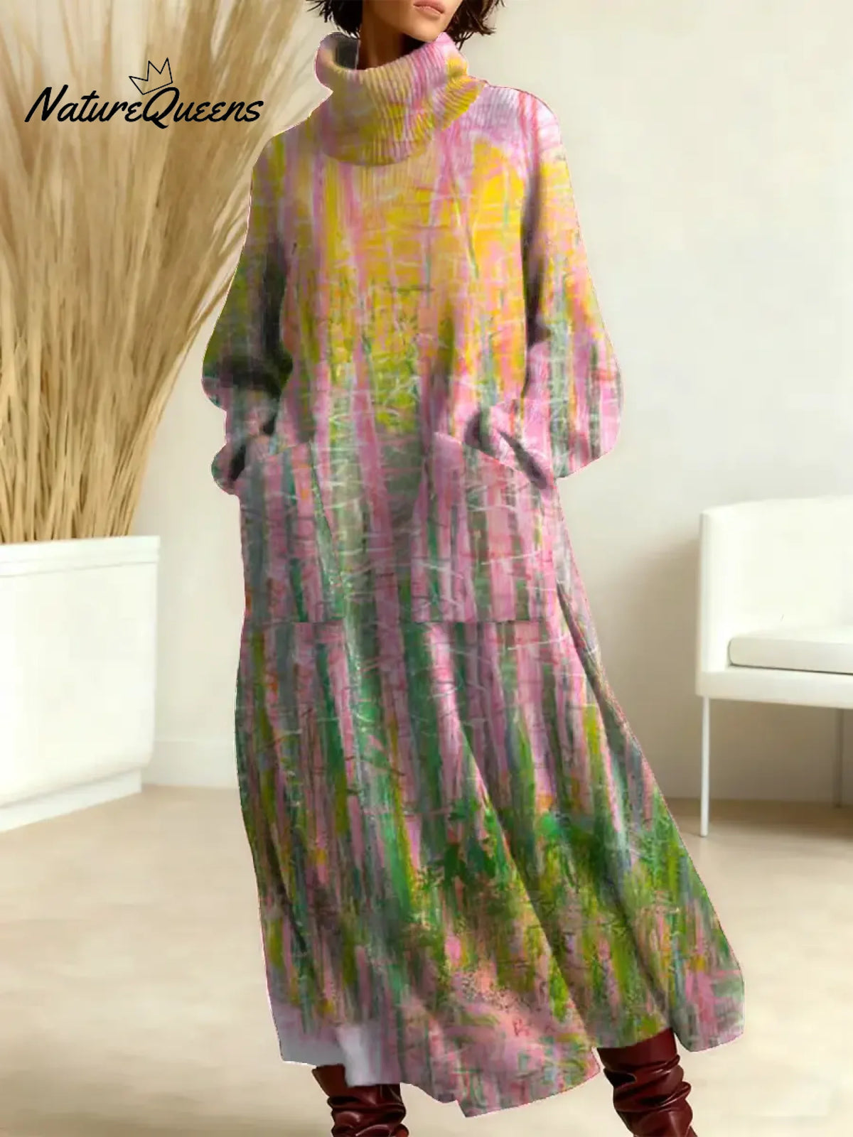 Women's Vintage Gradient Art Print Casual Cotton Knitted Dress