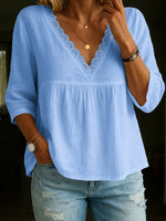 Women's 3/4-sleeve V-neck Lace Trim Top