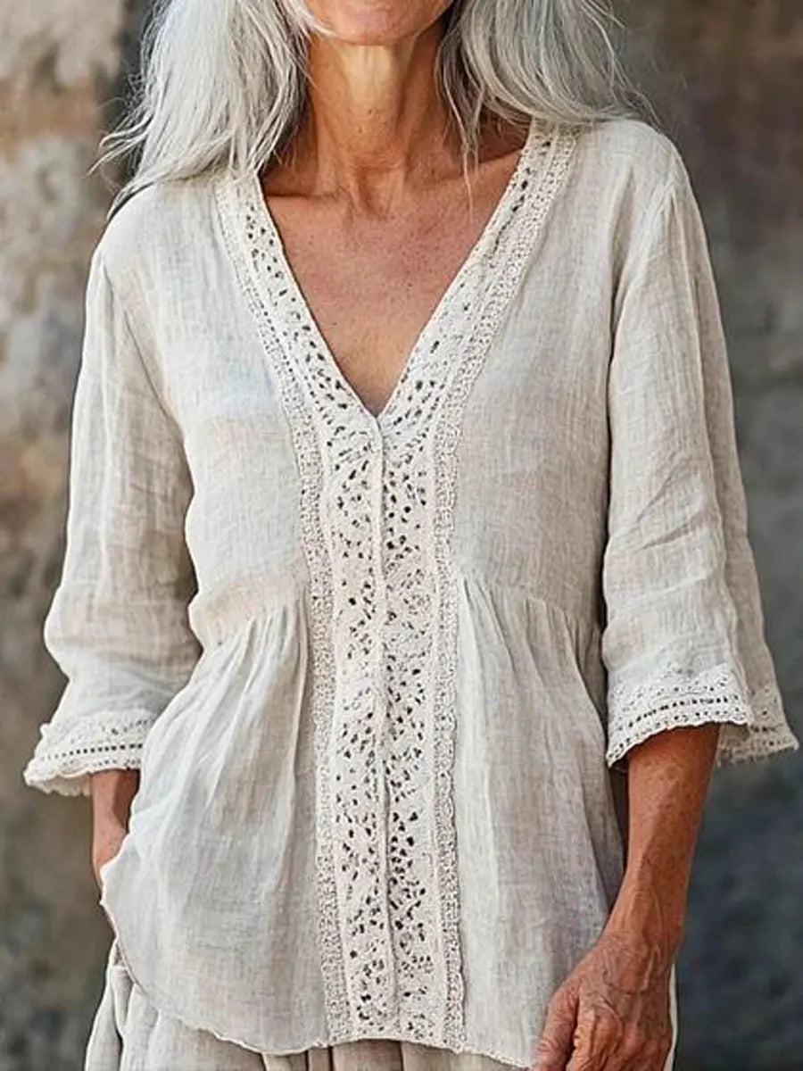 Women's Retro Ethnic Casual 3/4 Sleeve Stylish Cotton Shirt