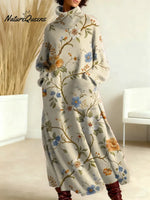 Women's Floral Pattern Art Print Casual Cotton Knitted Dress