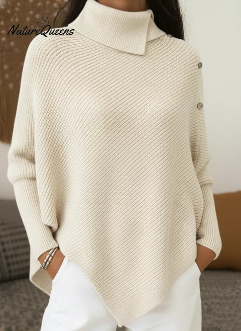 Retro High Collar Loose Bat Sleeve Solid Color Sweater