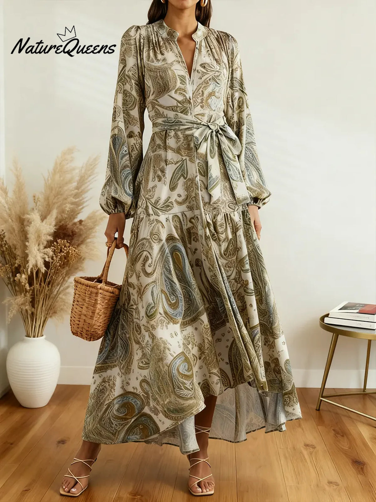 Women's Vintage Paisley Print Cotton Long Dress