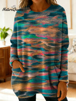 Women's Retro Abstract Pattern Art Print Casual Cotton Knitted Sweater