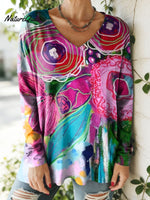 Women's Lovely Floral Flowers Pattern Art Print V-neck Casual Cotton T-shirt