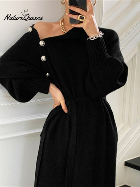 Women's Elegant Casual Turtleneck Long Knitted Dress