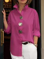 Elegant Stand-collar Metal Buttons Cotton Linen Blouse