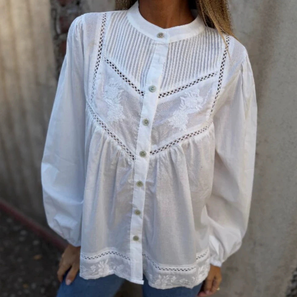 Women's Lace-embroidered Cutout Shirt