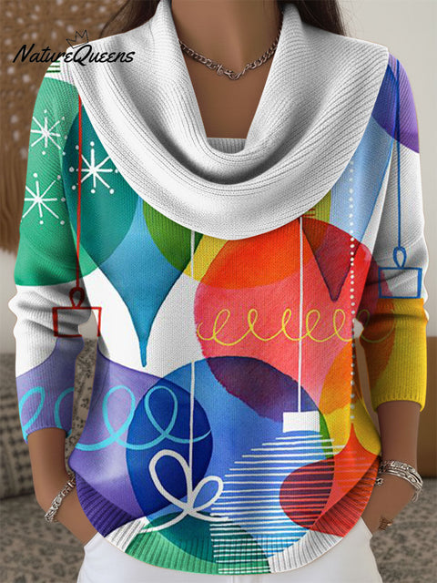 Women's Christmas Snowflake Pattern Art Print Cowl Neck Sweater