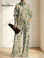Women's Floral Pattern Art Print Casual Cotton Knitted Suits