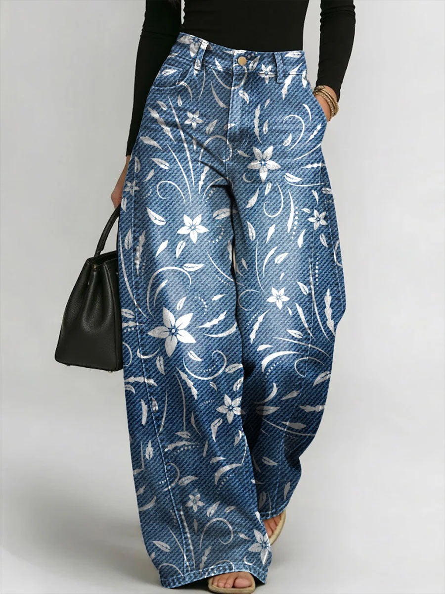 Women's Floral Print Loose-fit Wide-leg Jeans