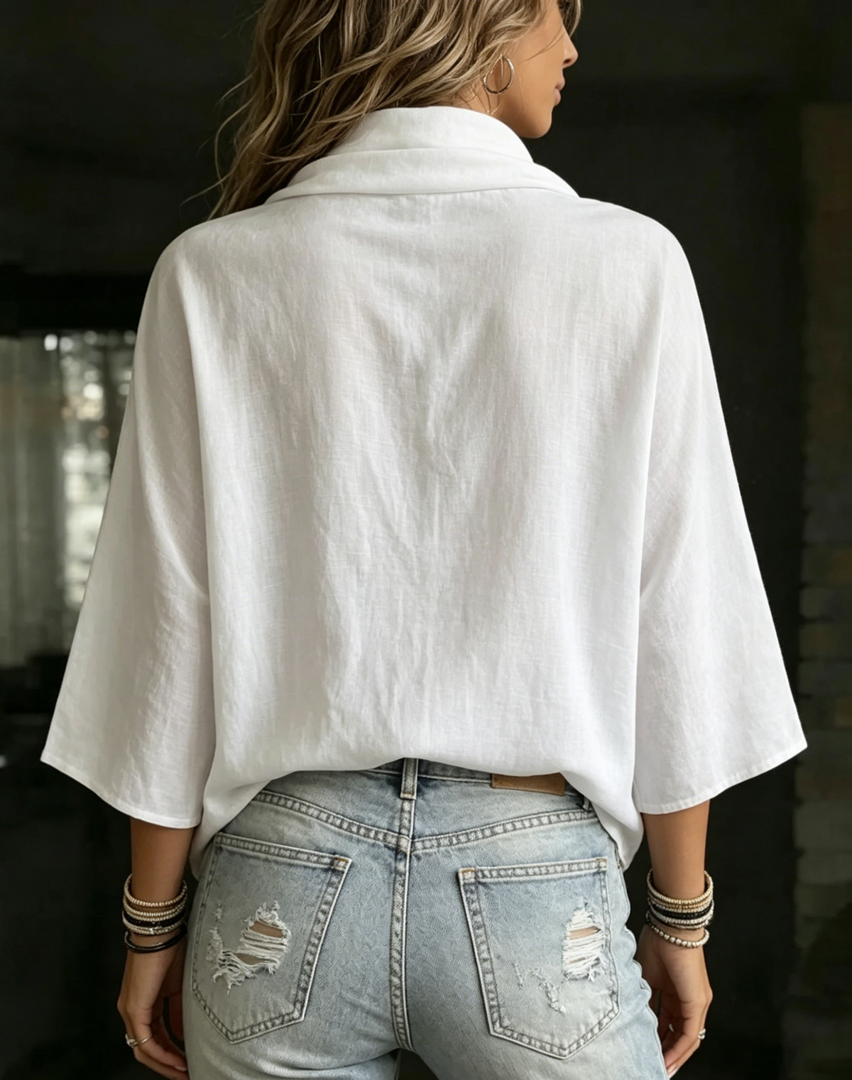 Women's Casual Linen Blouse Cowl Neck Loose Fit Long Sleeve Shirts Tops