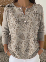 Women's Vintage Flower Art Print Buttoned Cardigan Sweater
