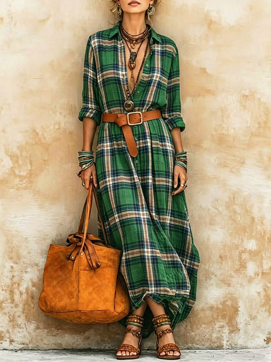 Women's Striped Elegant Art Casual Long Sleeve Cotton Linen Dress