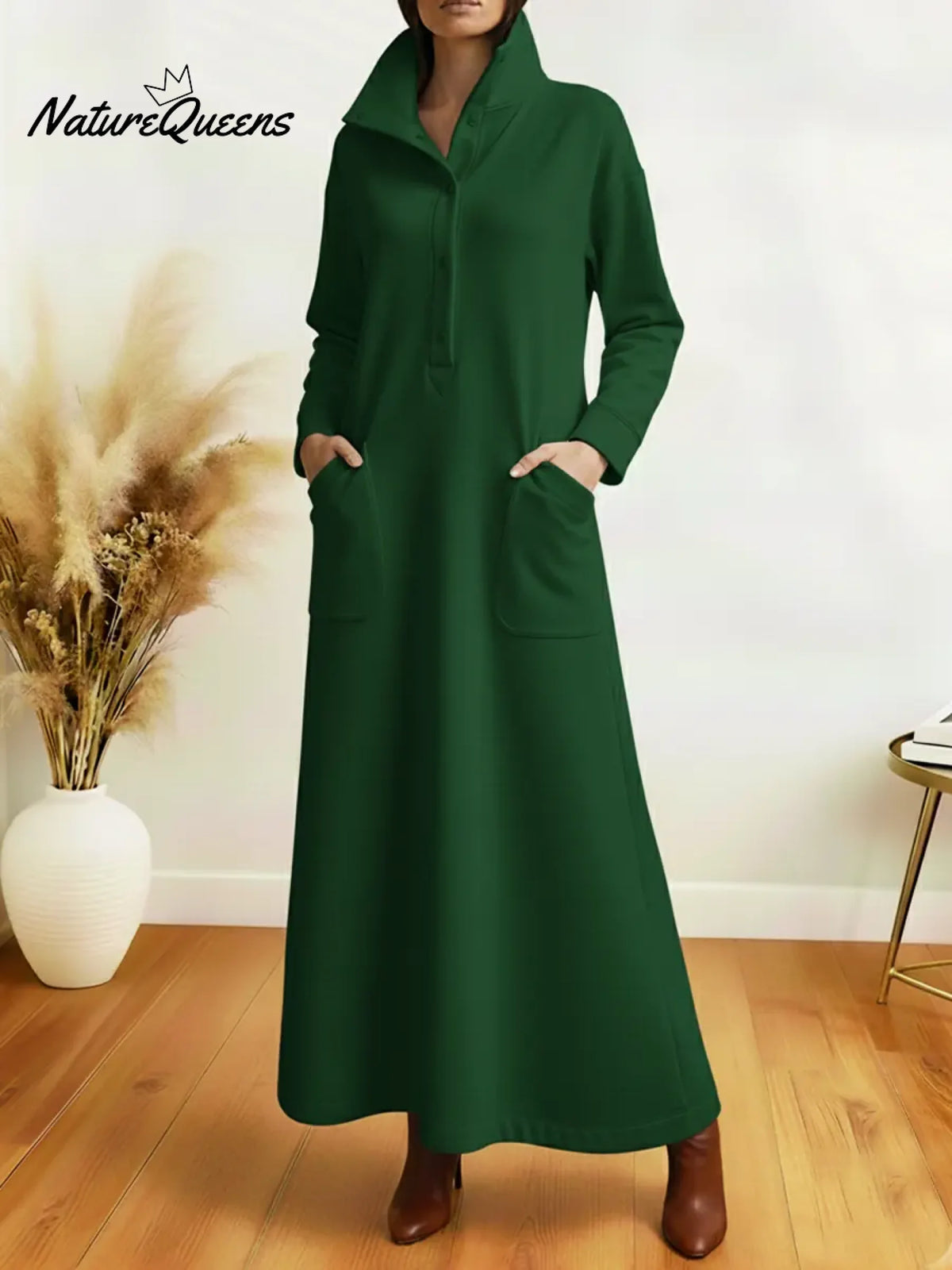 Women's Casual Solid Color Long-Sleeved Cotton Dress