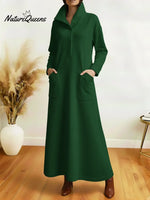 Women's Casual Solid Color Long-Sleeved Cotton Dress