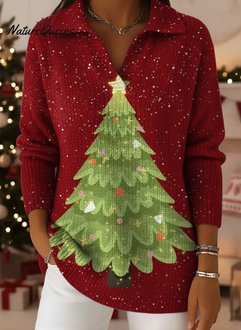 Women's  Christmas  Tree Art Print Casual Sweater