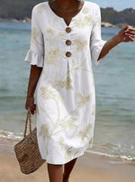 Women's Floral Print Casual Cotton-Linen Dress