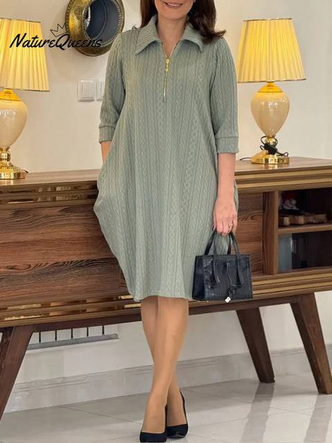 Women's Solid Color Cardigan Collar Three-quarter Sleeve Casual Loose Knit Dress