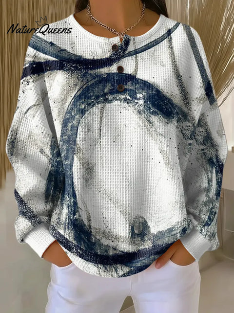 Women's Abstract Pattern Art Print Casual Waffle Sweatshirt