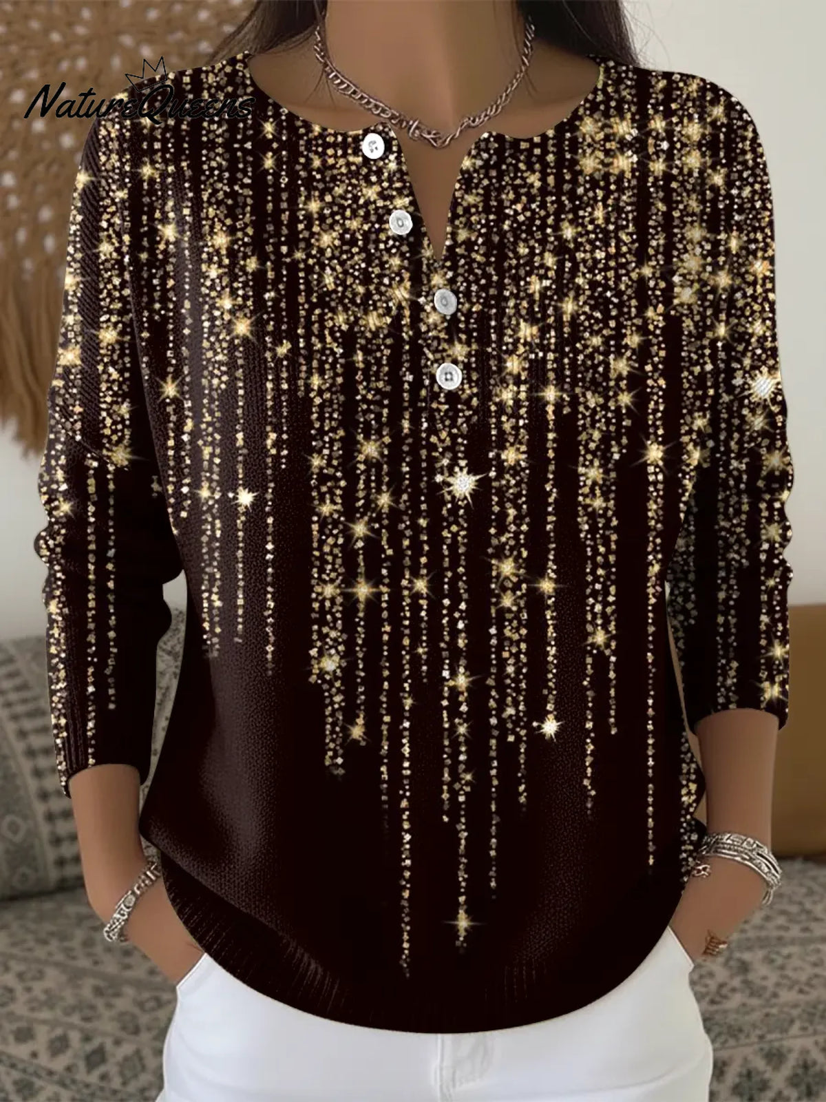 Women's Sparkling Stripes Print Casual Sweater