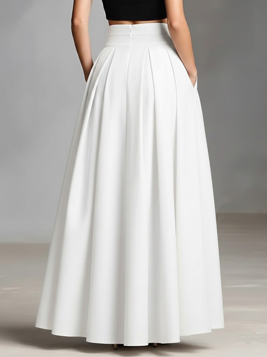 Women's Solid Color High-waisted Casual Loose Cotton Skirt