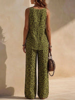 Cozy & Flowy Leopard Print Chiffon Sleeveless Top And Pants Two-piece Set
