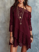 Women's Lace Spliced One-shoulder Dress