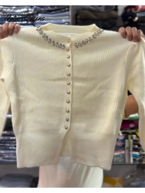 Women's Comfortable and Luxurious Rhinestone-Embellished Cardigan Sweater