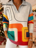 Women's VintageGeometric Lines Art Print Casual Sweater
