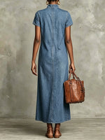 Women's Stand-collar Short-sleeve Loose-fit Casual Denim Dress
