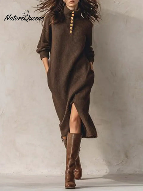 Women's Solid Color Turtleneck Casual Loose Knit Dress