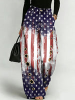 Women's American Independence Day Flag Decoration Patterns Cotton Denim Pants