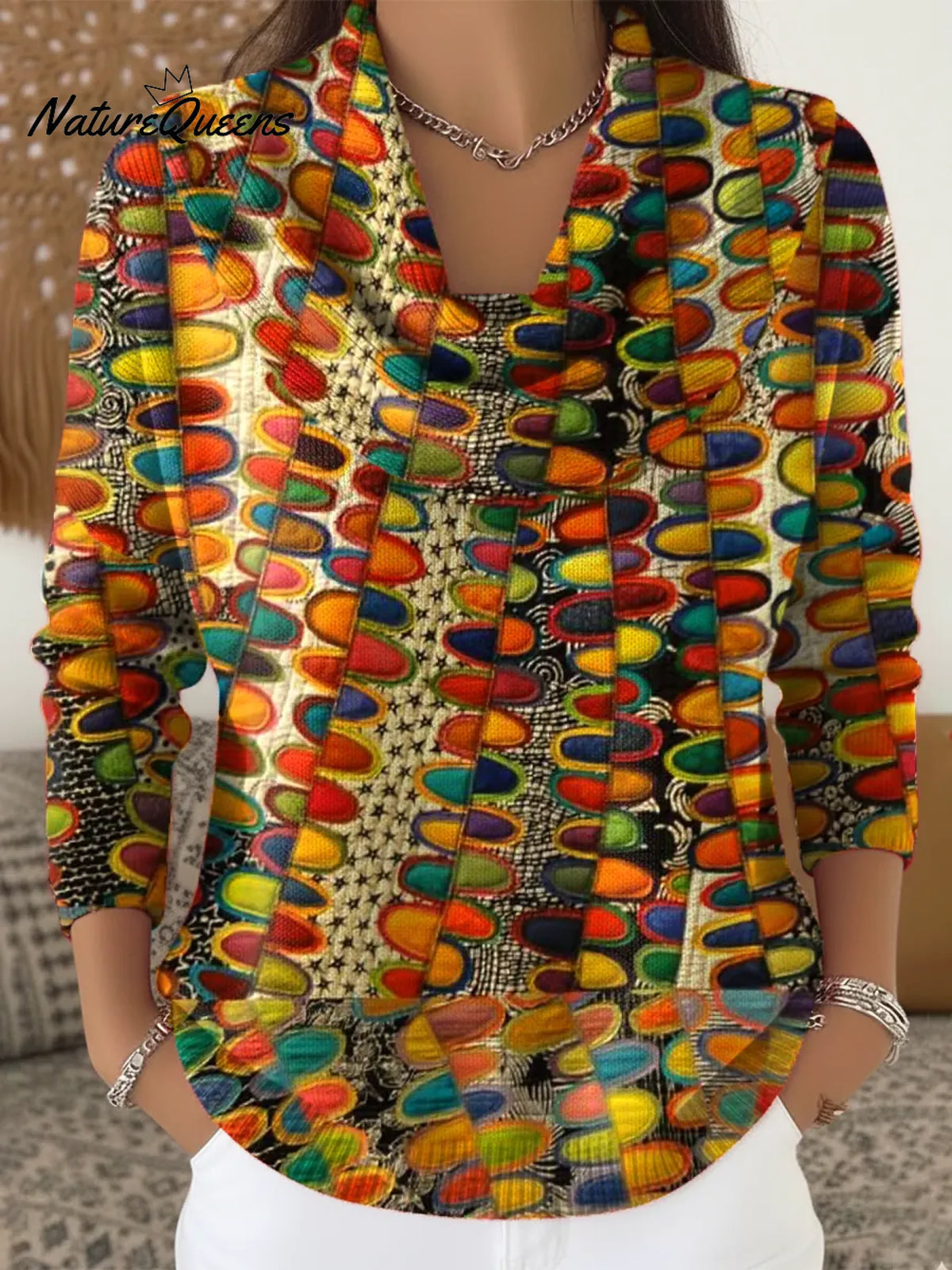 Women's VintageArt Print Cowl Neck Sweater