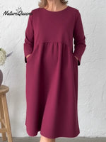 Classic Round Neck Solid Color A-line Dress