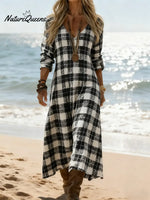 Women's Plaid Pattern Art Print Casual Cotton Dress