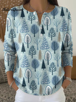 Women's Christmas Tree Blue Art Casual Printed Sweater