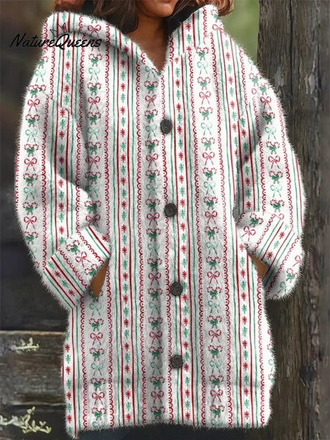 Stripe Christmas Printed Knit Hoodie