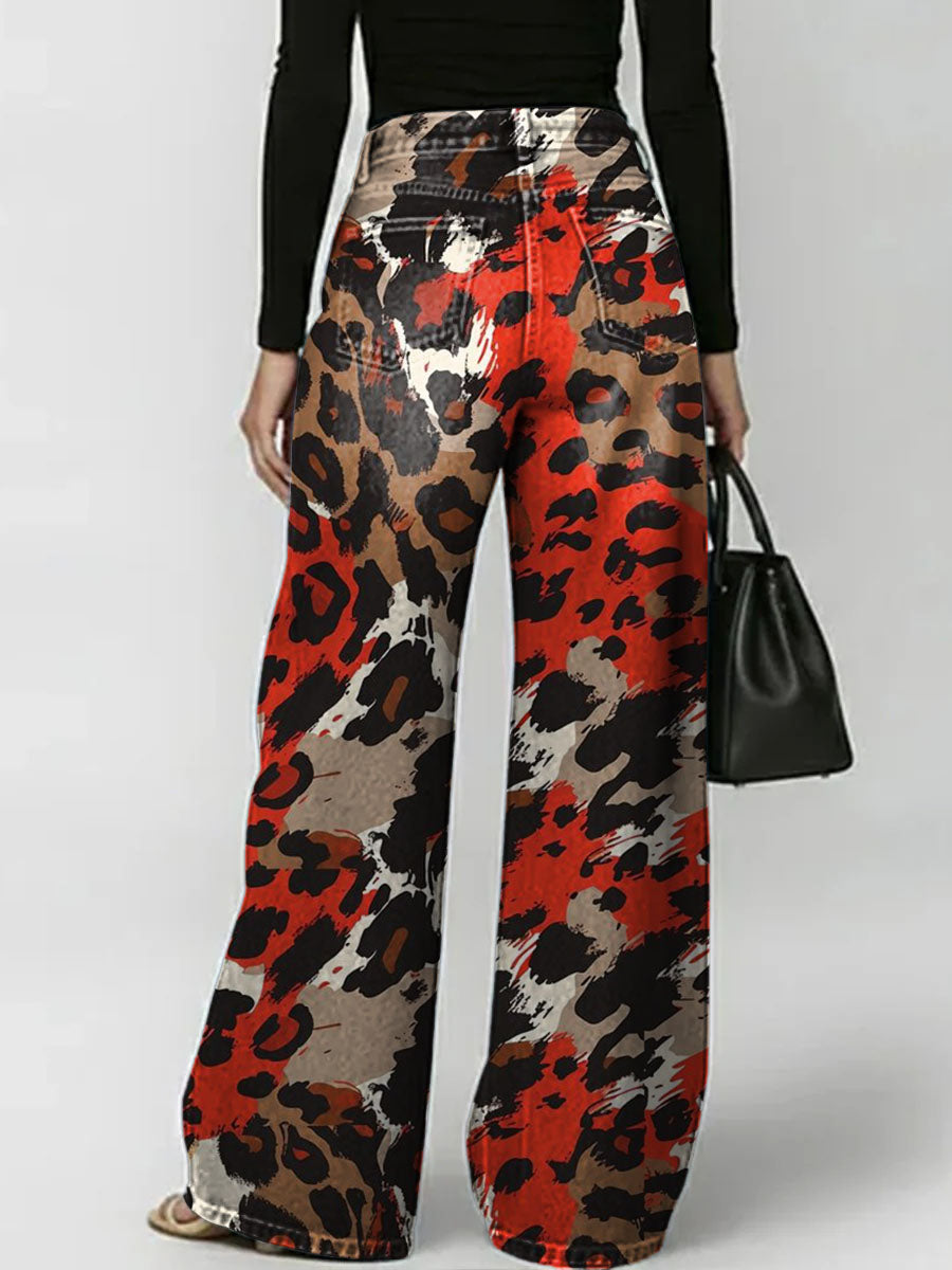 Women's Retro Leopard Print Casual Straight-leg Pants