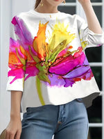 Women's Casual Watercolor Floral Print Top