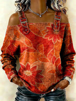 Women‘s Vintage Flowers Pattern Art Print Casual Cotton Denim Shirt