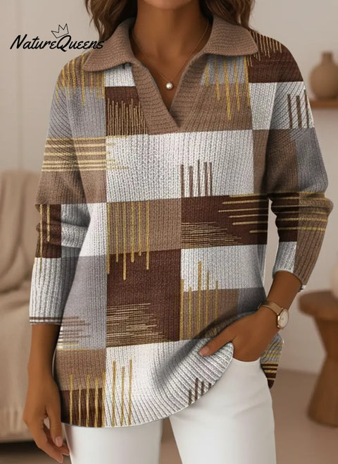 Women's Geometric Art V-neck Sweater