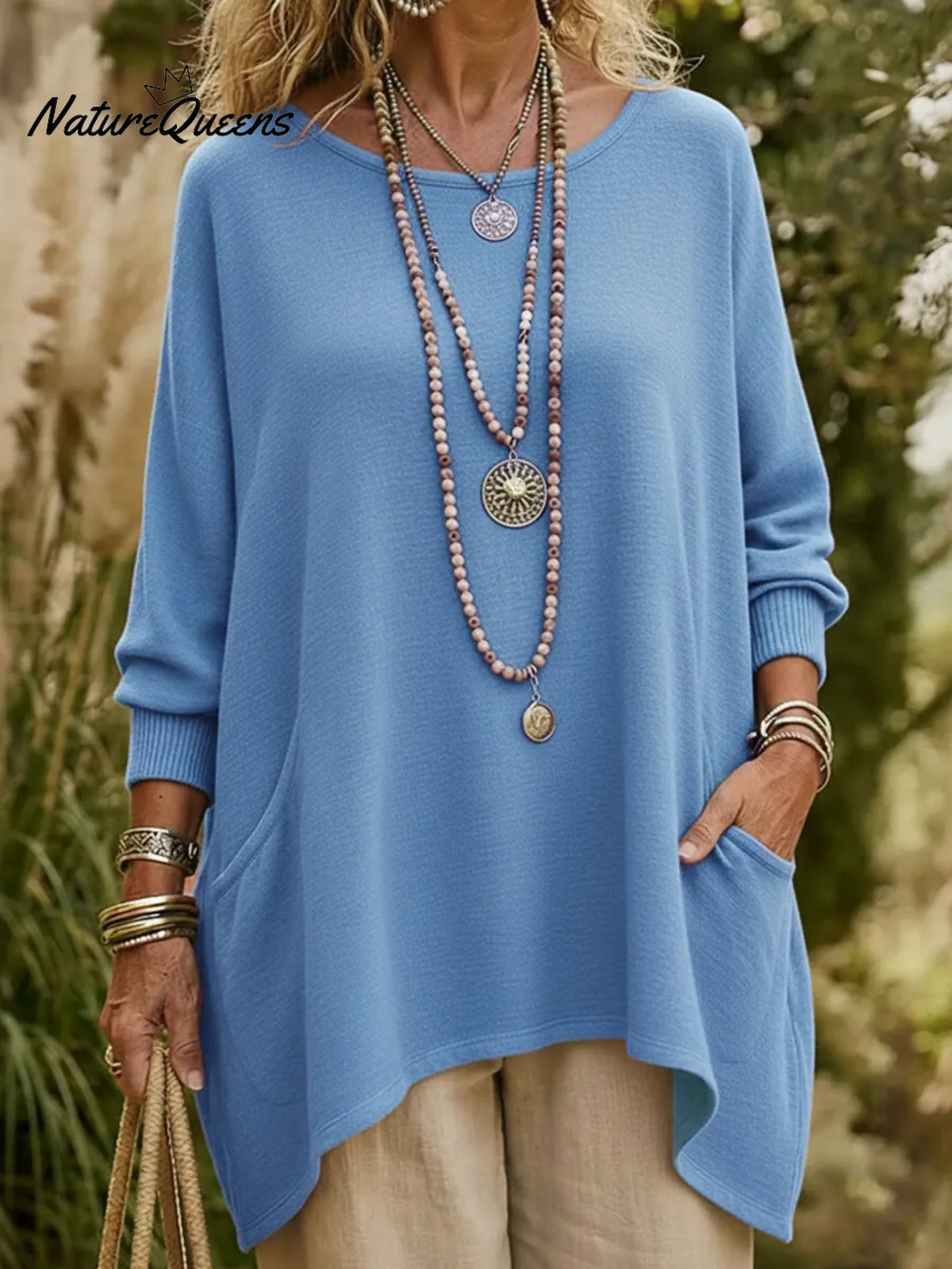 Casual Irregular Hem Pocket Sweater Pullover