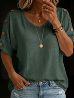 Women's V-neck Cotton-linen Button-up Shirt
