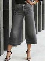 Women's Casual Design Denim Cropped Wide-leg Pants