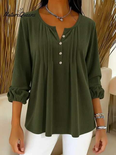 Women's Comfort Corduroy Pleated Cotton Top