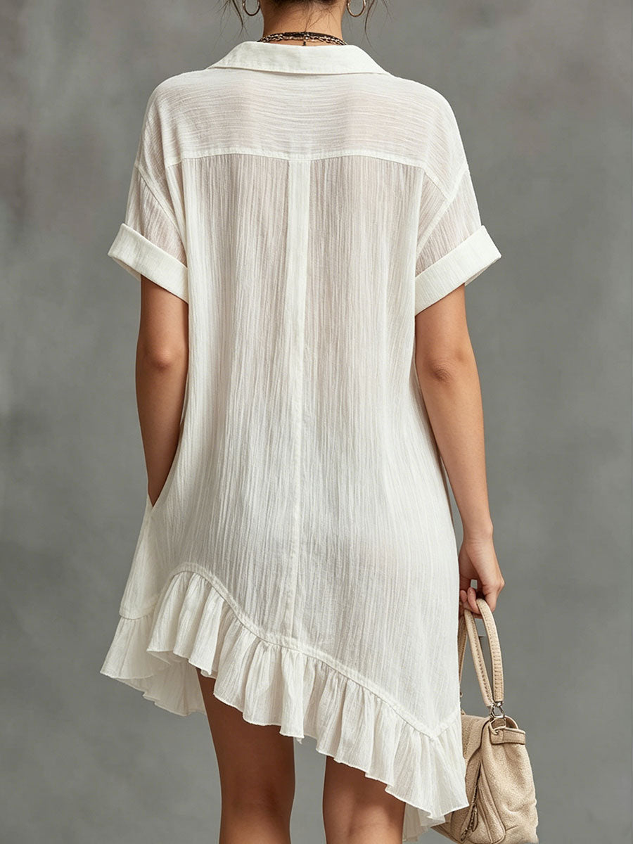 Women's Retro Ruffled-hem Short-sleeved Dress