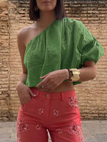Casual Off-shoulder Linen And Cotton Top